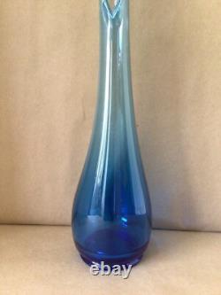 Houze Peacock Blue Art Glass 21.75 Smooth Swung Vase MCM Vtg Hard To Find