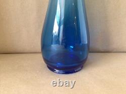 Houze Peacock Blue Art Glass 21.75 Smooth Swung Vase MCM Vtg Hard To Find
