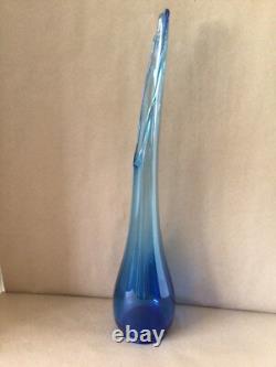 Houze Peacock Blue Art Glass 21.75 Smooth Swung Vase MCM Vtg Hard To Find