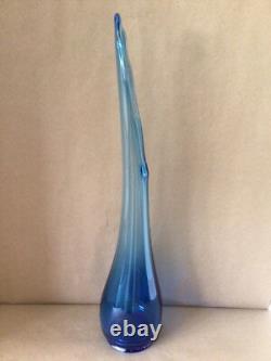 Houze Peacock Blue Art Glass 21.75 Smooth Swung Vase MCM Vtg Hard To Find