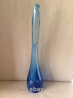 Houze Peacock Blue Art Glass 21.75 Smooth Swung Vase MCM Vtg Hard To Find