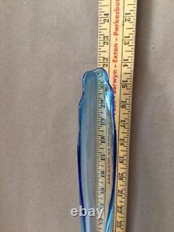 Houze Peacock Blue Art Glass 21.75 Smooth Swung Vase MCM Vtg Hard To Find