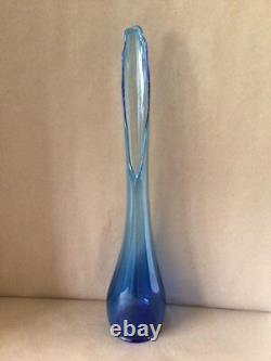 Houze Peacock Blue Art Glass 21.75 Smooth Swung Vase MCM Vtg Hard To Find