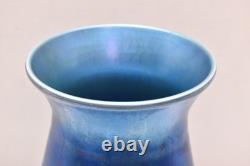 Huge 14 lundberg studio art glass Pulled Feather iridescent peacock vase Blue