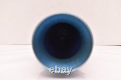 Huge 14 lundberg studio art glass Pulled Feather iridescent peacock vase Blue