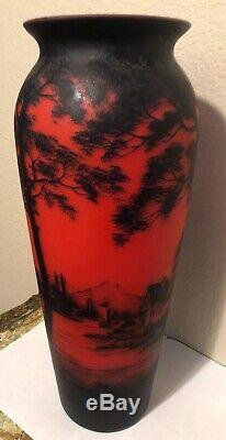 Huge 19.75 Antique Art Glass Loetz French Cameo Vase Signed Richard Red & Blue