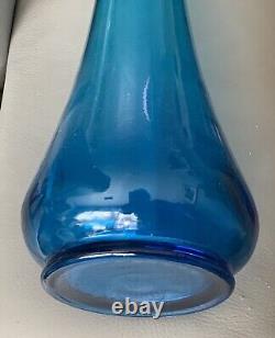 Huge 26 LE Smith Peacock Blue Glass Swung Vase Mid Century Modern McM