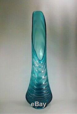Huge 28 Swung Vase Mid Century L E Smith Aqua Blue Hobnail Art Glass VGC Giant