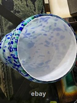 Huge Glass Vase Decor Blue, Green & White Spots, H. 12 Inches