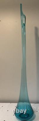 Huge MCM LE Smith Swung Glass Floor Vase 41 Peacock Blue Turquoise