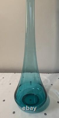 Huge MCM LE Smith Swung Glass Floor Vase 41 Peacock Blue Turquoise