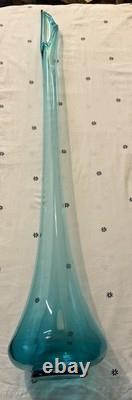 Huge MCM LE Smith Swung Glass Floor Vase 41 Peacock Blue Turquoise
