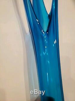 Huge Viking Mid Century Modern Blue Art Glass 30 Floor Vase Large. STUNNING