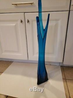 Huge Viking Mid Century Modern Blue Art Glass 30 Floor Vase Large. STUNNING