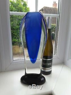 Huge Vintage Murano Sommerso blue & green footed art glass vase C1960's
