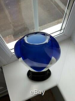 Huge Vintage Murano Sommerso blue & green footed art glass vase C1960's