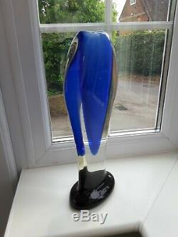 Huge Vintage Murano Sommerso blue & green footed art glass vase C1960's