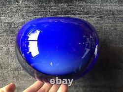 Huge Vintage Murano Style Sommeso Cased Globe Art Glass Vase in Stunning Blue