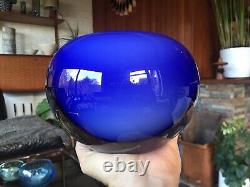 Huge Vintage Murano Style Sommeso Cased Globe Art Glass Vase in Stunning Blue