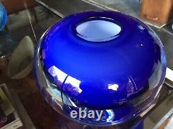 Huge Vintage Murano Style Sommeso Cased Globe Art Glass Vase in Stunning Blue