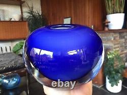 Huge Vintage Murano Style Sommeso Cased Globe Art Glass Vase in Stunning Blue