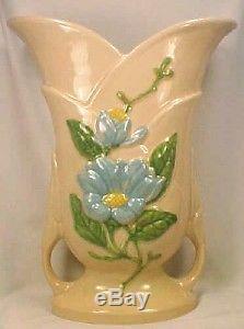 Hull Magnolia Glass Blue Flowers Vase Art Pottery Large Vintage H 13 A BEAUTY