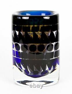 INGEBORG LUDIN for ORREFORS -ARIEL- c1973 BLUE/CLEAR GLASS VASE No. 179, SIGNED