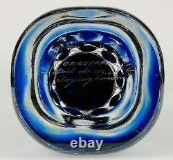 INGEBORG LUDIN for ORREFORS -ARIEL- c1973 BLUE/CLEAR GLASS VASE No. 179, SIGNED