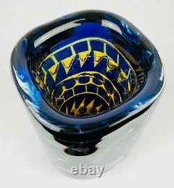 INGEBORG LUDIN for ORREFORS -ARIEL- c1973 BLUE/CLEAR GLASS VASE No. 179, SIGNED