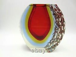 Ice glass vase Mandruzzato textured & faceted Murano red amber blue UV sommerso