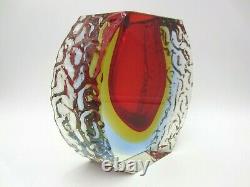 Ice glass vase Mandruzzato textured & faceted Murano red amber blue UV sommerso