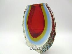 Ice glass vase Mandruzzato textured & faceted Murano red amber blue UV sommerso