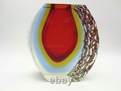 Ice glass vase Mandruzzato textured & faceted Murano red amber blue UV sommerso