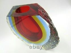 Ice glass vase Mandruzzato textured & faceted Murano red amber blue UV sommerso