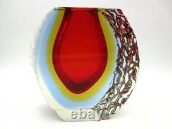 Ice glass vase Mandruzzato textured & faceted Murano red amber blue UV sommerso