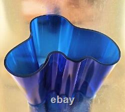 Iconic SAVOY Rich Blue Glass WAVE VASE, Alvar Aalto for IITTALA Finland 6.25