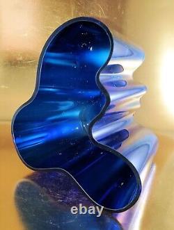 Iconic SAVOY Rich Blue Glass WAVE VASE, Alvar Aalto for IITTALA Finland 6.25