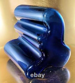 Iconic SAVOY Rich Blue Glass WAVE VASE, Alvar Aalto for IITTALA Finland 6.25