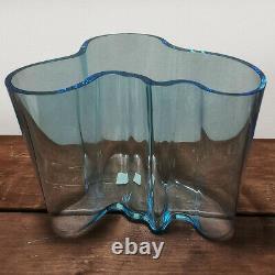 Iittala Alvar Aalto Savoy Vase Blue 16cm 160 Signed Light Aqua Sea Label Clear