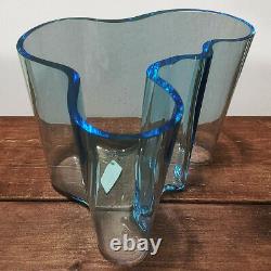 Iittala Alvar Aalto Savoy Vase Blue 16cm 160 Signed Light Aqua Sea Label Clear