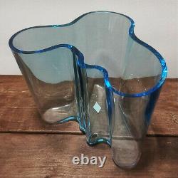 Iittala Alvar Aalto Savoy Vase Blue 16cm 160 Signed Light Aqua Sea Label Clear