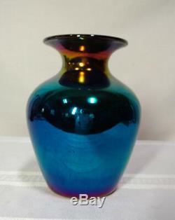Imperial Art Glass, Blue Lead Lustre Grecian Urn Vase Freehand Great Iridescence