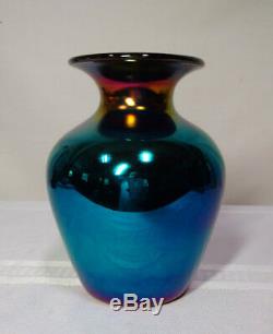 Imperial Art Glass, Blue Lead Lustre Grecian Urn Vase Freehand Great Iridescence