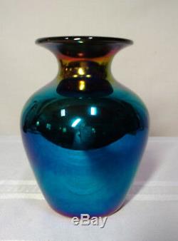 Imperial Art Glass, Blue Lead Lustre Grecian Urn Vase Freehand Great Iridescence