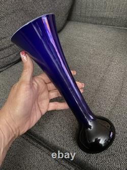 Imperial Art Glass Vase Lead Lustre Navy Blue Opaque withIridescent Orange 9 3/4