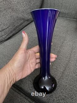 Imperial Art Glass Vase Lead Lustre Navy Blue Opaque withIridescent Orange 9 3/4
