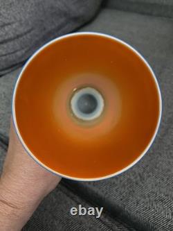 Imperial Art Glass Vase Lead Lustre Navy Blue Opaque withIridescent Orange 9 3/4