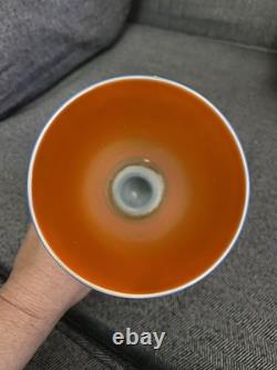 Imperial Art Glass Vase Lead Lustre Navy Blue Opaque withIridescent Orange 9 3/4