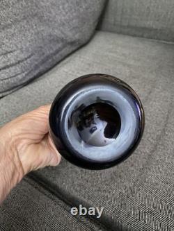 Imperial Art Glass Vase Lead Lustre Navy Blue Opaque withIridescent Orange 9 3/4