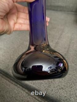 Imperial Art Glass Vase Lead Lustre Navy Blue Opaque withIridescent Orange 9 3/4